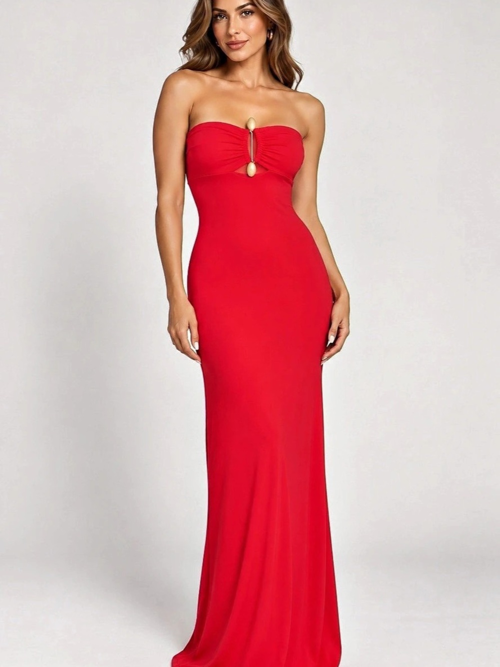 Red Strapless Maxi Dress Like New